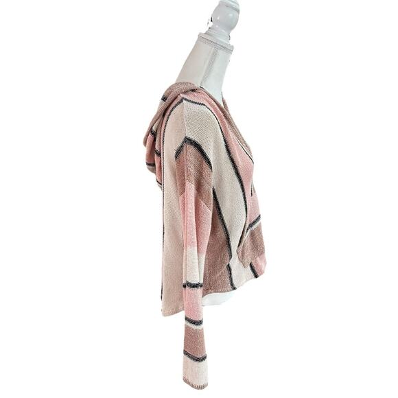 Billabong Women Knit Sweater Hooded Baja Beach Pink Stripe Size Medium - Picture 6 of 12
